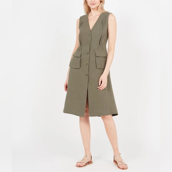 THE KORNER Khaki Midi Button Front Dress - Picture 1 of 13